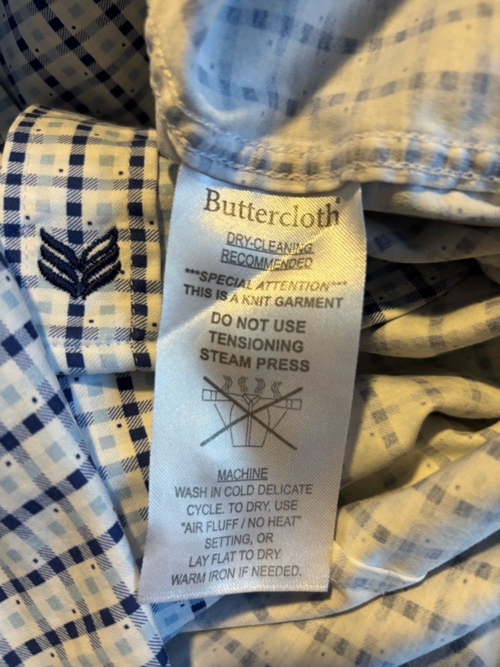 Large Tall Fit Buttercloth Blue White Checked Long Sleeve Button Up Shirt - Picture 12 of 13